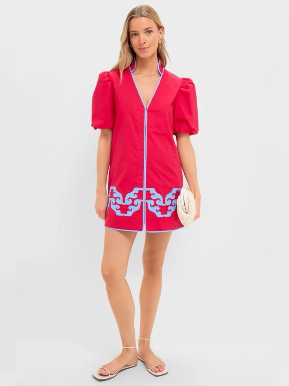 HYACINTH HOUSE Red & Cornflower Blue Embroidered Arem Caftan - Picture 3 of 11